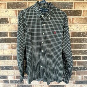 Ralph Lauren Cotton Custom Fit Long Sleeve Button Down Shirt Hunter Green Red